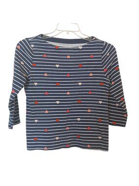 Croft & Barrow Womens Petite Small Navy Stripe Heart 3/4 Sleeve Cotton Shirt I-2